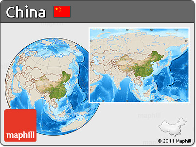 Satellite Location Map of China, shaded relief outside
