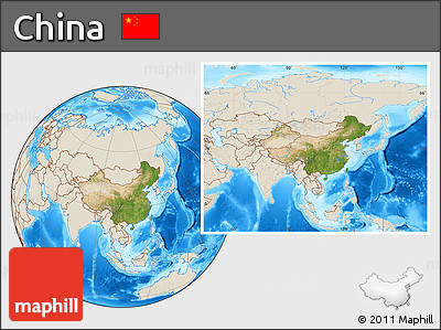 Satellite Location Map of China, shaded relief outside
