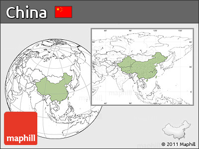 Savanna Style Location Map of China, blank outside