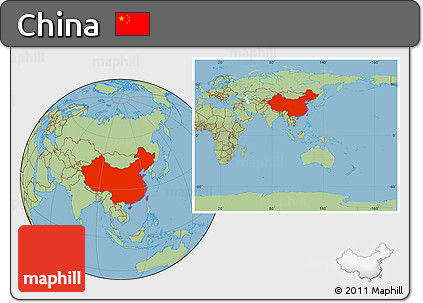 Savanna Style Location Map of China, within the entire continent