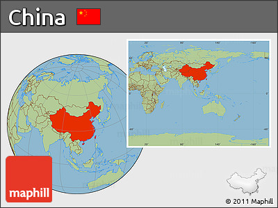 Savanna Style Location Map of China, within the entire continent