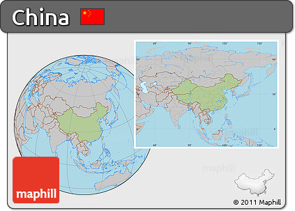 Savanna Style Location Map of China, gray outside