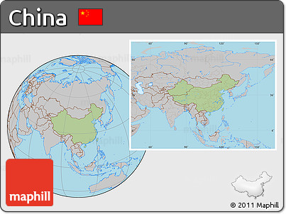 Savanna Style Location Map of China, gray outside