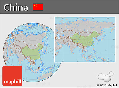 Savanna Style Location Map of China, gray outside