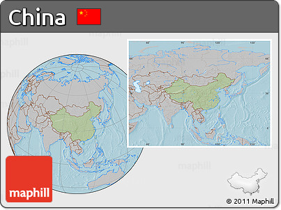 Savanna Style Location Map of China, gray outside, hill shading
