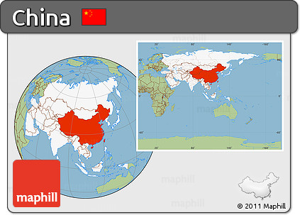 Savanna Style Location Map of China, highlighted continent, within the entire continent