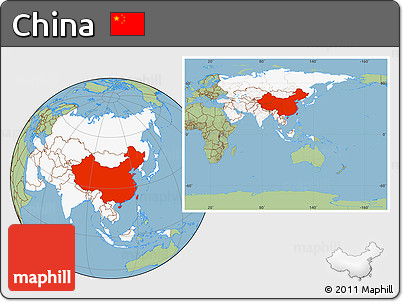 Savanna Style Location Map of China, highlighted continent, within the entire continent