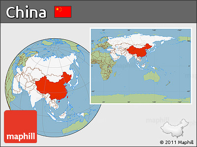 Savanna Style Location Map of China, highlighted continent, within the entire continent