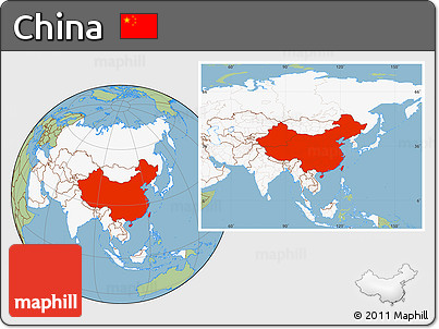 Savanna Style Location Map of China, highlighted continent