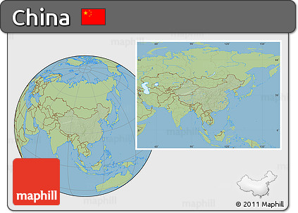 Savanna Style Location Map of China, hill shading inside