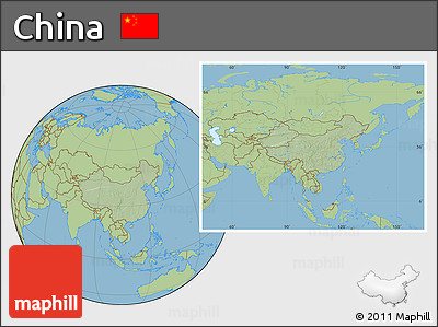 Savanna Style Location Map of China, hill shading inside
