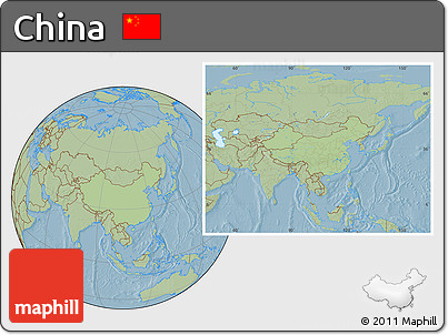 Savanna Style Location Map of China, hill shading outside