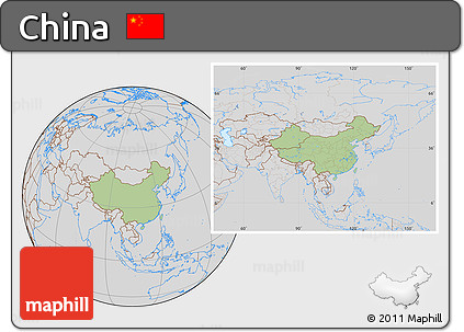 Savanna Style Location Map of China, lighten, desaturated