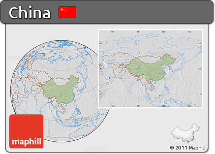 Savanna Style Location Map of China, lighten, desaturated, hill shading