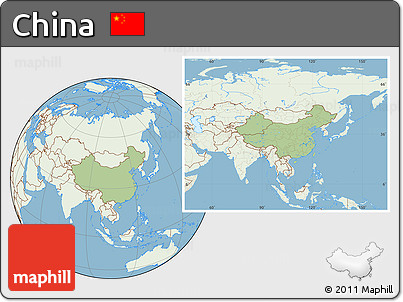 Savanna Style Location Map of China, lighten, land only