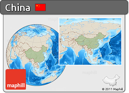 Savanna Style Location Map of China, shaded relief outside, hill shading