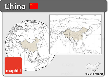 Shaded Relief Location Map of China, blank outside