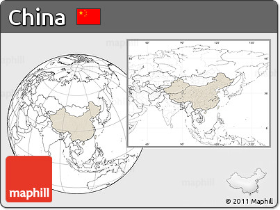 Shaded Relief Location Map of China, blank outside