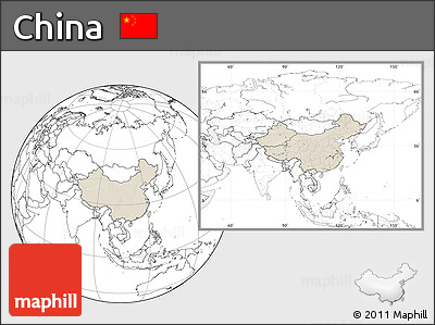 Shaded Relief Location Map of China, blank outside