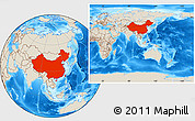 Shaded Relief Location Map of China, within the entire continent