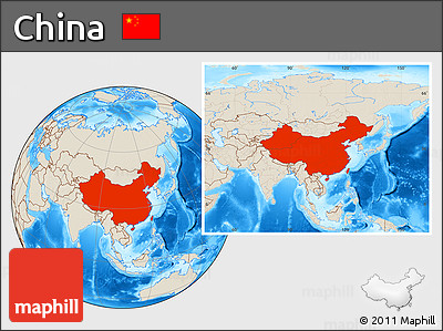 Shaded Relief Location Map of China