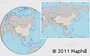 Shaded Relief Location Map of China, gray outside