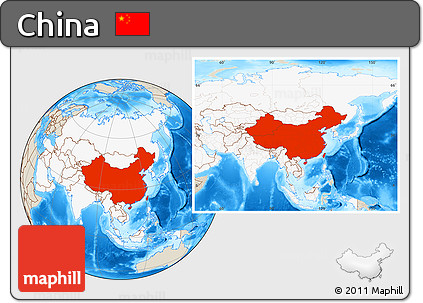 Shaded Relief Location Map of China, highlighted continent