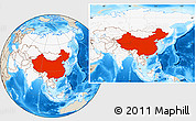 Shaded Relief Location Map of China, highlighted continent