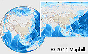 Shaded Relief Location Map of China, lighten, desaturated, land only