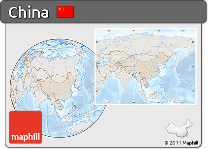 Shaded Relief Location Map of China, lighten