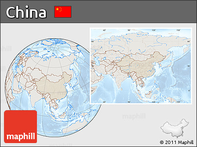 Shaded Relief Location Map of China, lighten