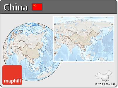Shaded Relief Location Map of China, lighten