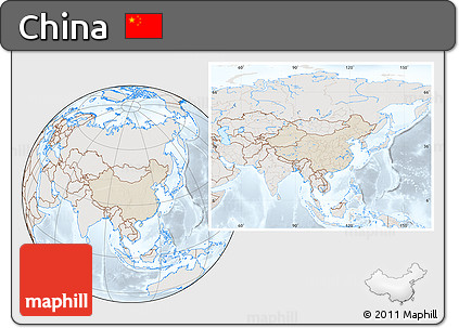 Shaded Relief Location Map of China, lighten, semi-desaturated