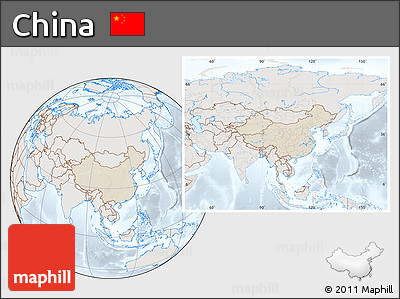 Shaded Relief Location Map of China, lighten, semi-desaturated