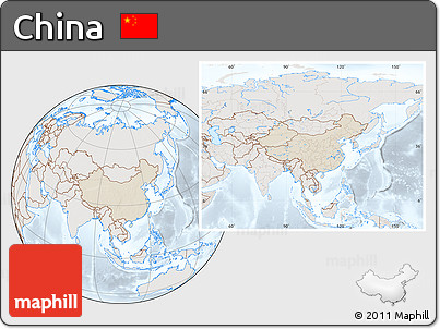 Shaded Relief Location Map of China, lighten, semi-desaturated