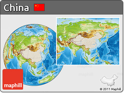 Shaded Relief Location Map of China, physical outside