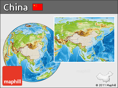 Shaded Relief Location Map of China, physical outside