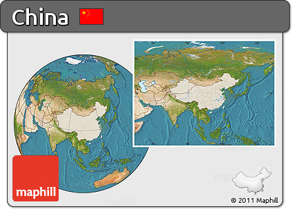 Shaded Relief Location Map of China, satellite outside