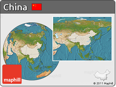Shaded Relief Location Map of China, satellite outside
