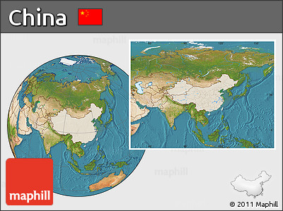 Shaded Relief Location Map of China, satellite outside