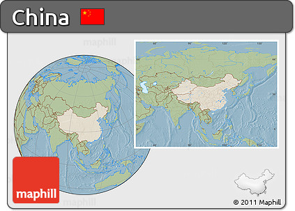 Shaded Relief Location Map of China, savanna style outside, hill shading