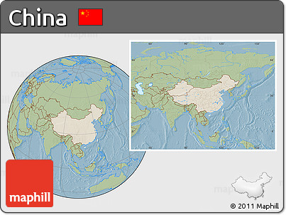 Shaded Relief Location Map of China, savanna style outside, hill shading