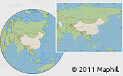 Shaded Relief Location Map of China, savanna style outside