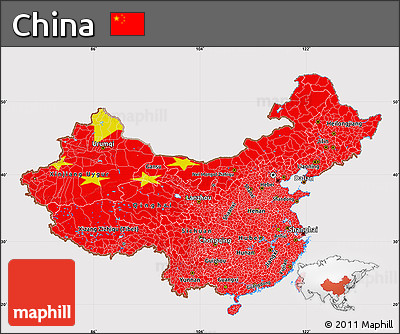 Flag Map of China, flag rotated