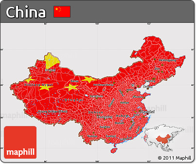 Flag Map of China, flag rotated