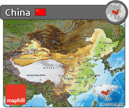 Physical Map of China, darken, land only