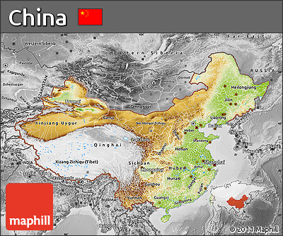 Physical Map of China, desaturated