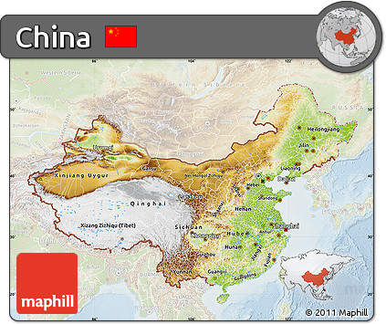 Physical Map of China, lighten