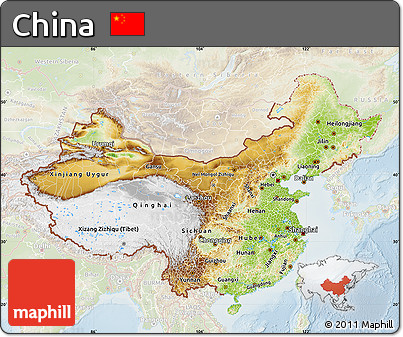 Physical Map of China, lighten
