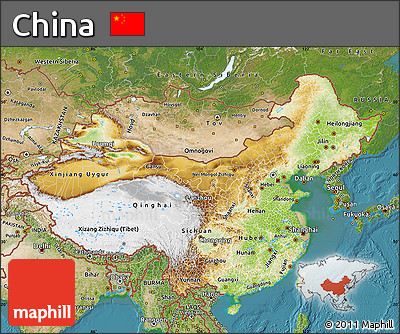 Physical Map of China, satellite outside